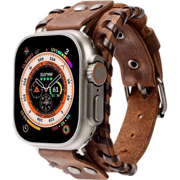 NEW Brown Leather Cuff Apple Watch Band - Picture 1 of 8